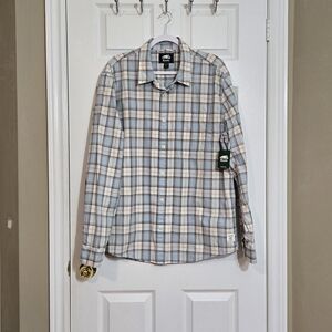 Roots Men's Casual Button Down Shirt ~ XXL ~ Blue, Gray, and Cream Plaid ~ NWT ~